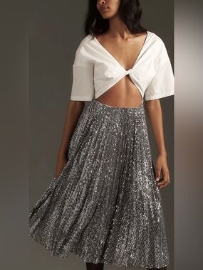 NWT Delfi Collective Sequin Pleated cutout party dress L